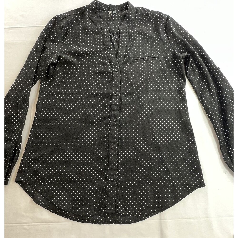 KUT From the Kloth Womens Black White Poka Dot Long Sleeve Button Up Blouse S